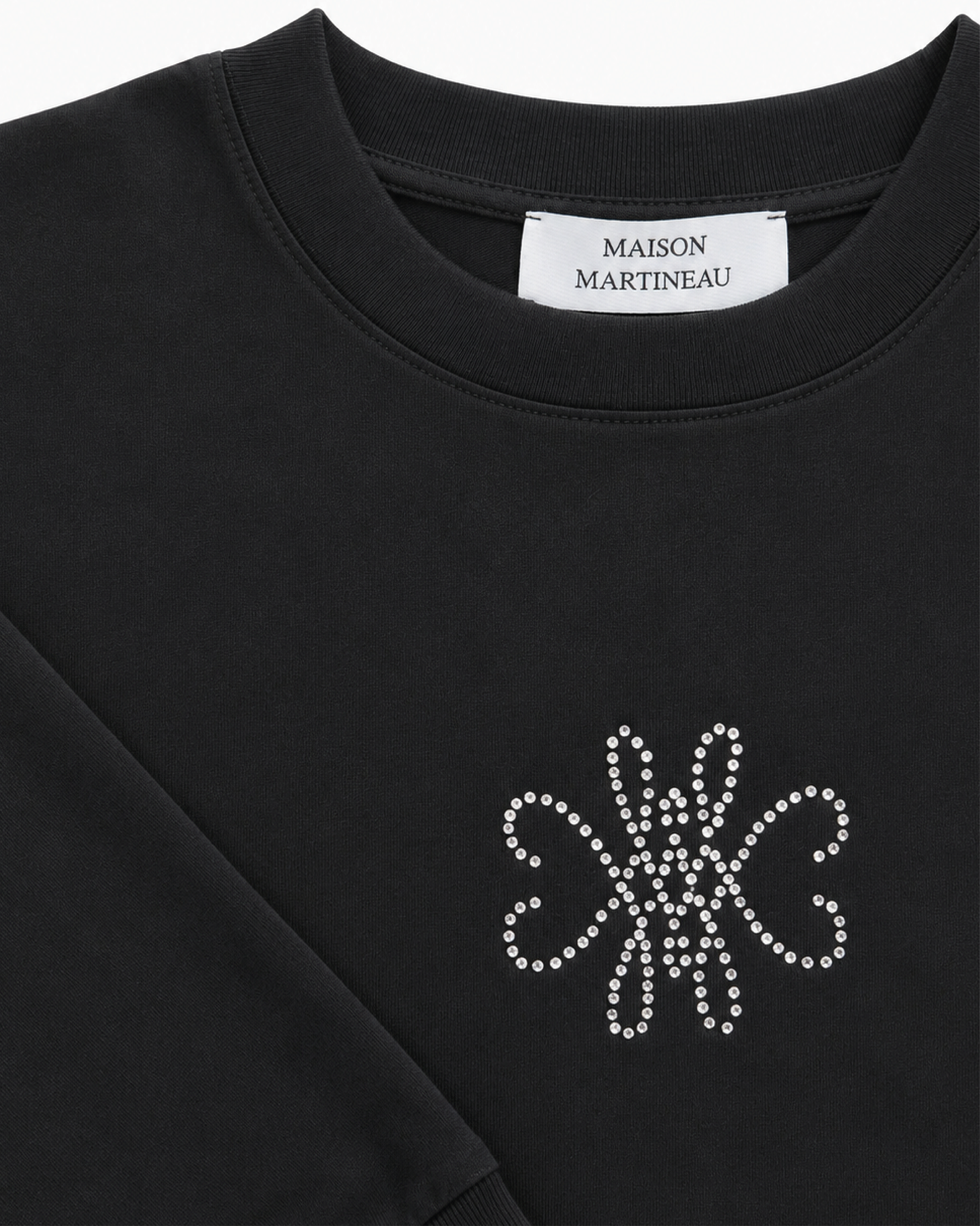 T-SHIRT MANCHES LONGUES BOXY À STRASS - NOIR