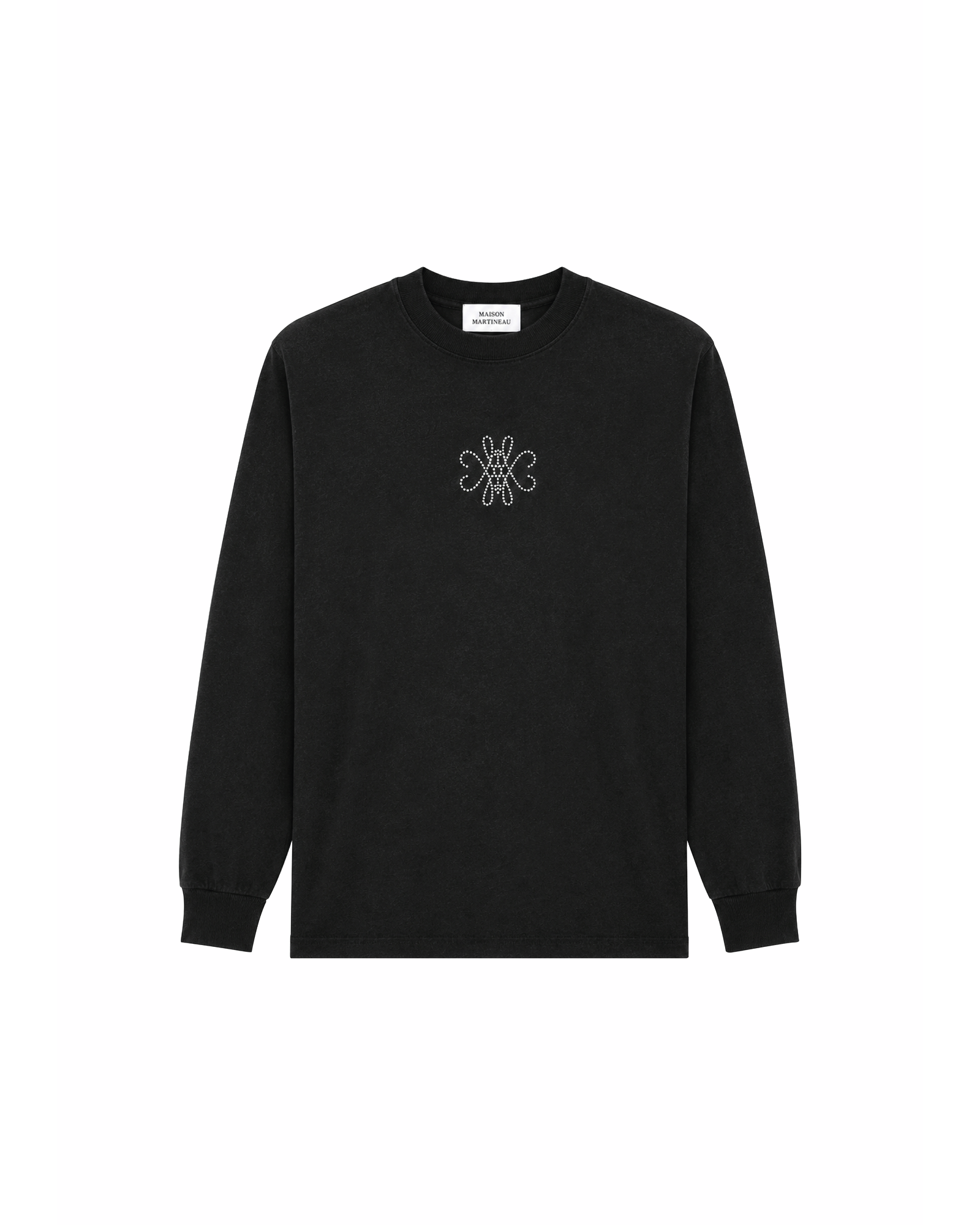 T-SHIRT MANCHES LONGUES BOXY À STRASS - NOIR