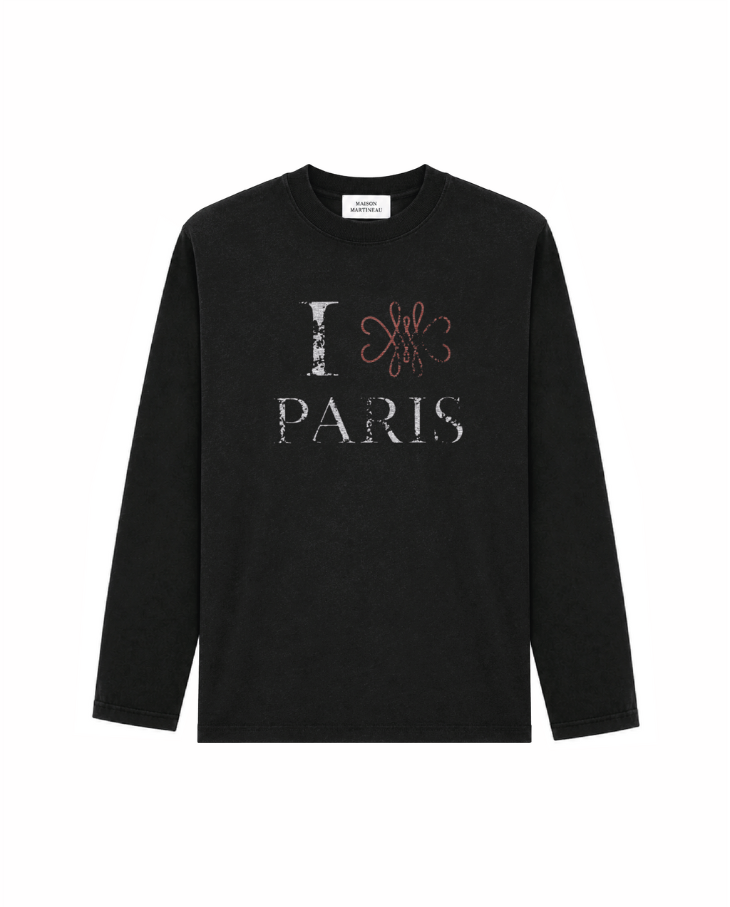 T-SHIRT MANCHES LONGUES BOXY "I LOVE PARIS" - NOIR VINTAGE