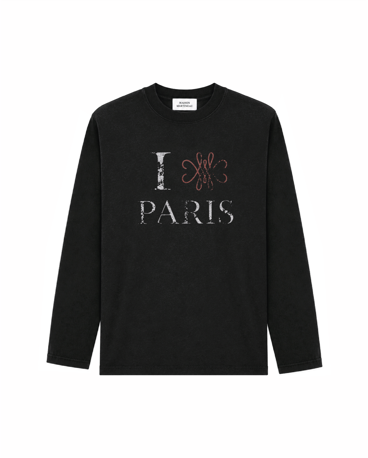 T-SHIRT MANCHES LONGUES BOXY "I LOVE PARIS" - NOIR VINTAGE